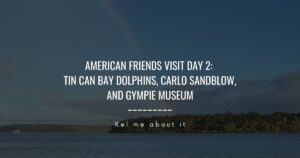 American friends hand-feeding wild dolphins at Tin Can Bay, Sunshine Coast