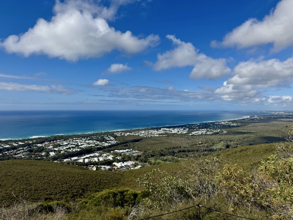 Panoramic view east from the summit of Mount Coolum towards the Pacific Ocean