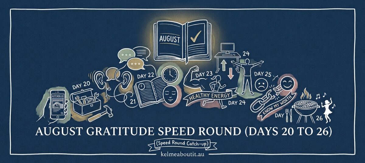 Illustrated header reading “August Gratitude Speed Round (Days 20 to 26)”