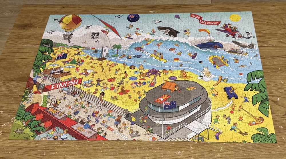 A picture of a completed jigsaw puzzle featuring Bondi Beach.