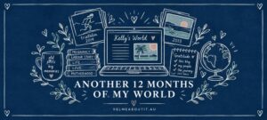 Blog header featuring paper doodles of a laptop and other memories