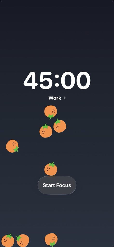 FocusPomo screen showing tomatoes earned from Pomodoro sessions